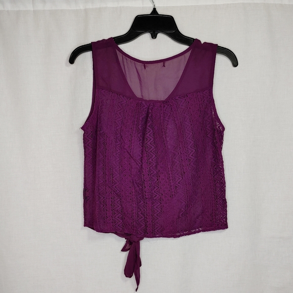 Sheer & Lace Plum Button Down Tank Top Blouse Sz M - Picture 2 of 7